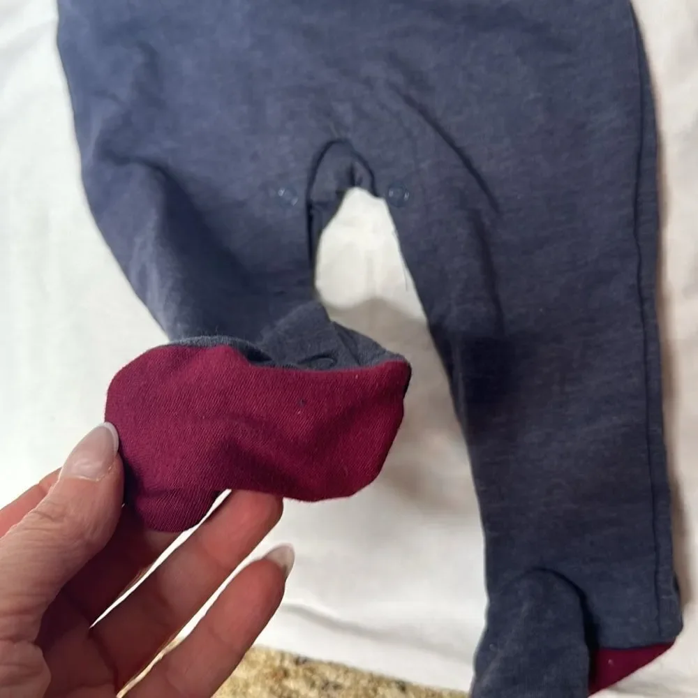 Baby Essentials Gray and Blue Kids One Piece with Turkey Design. Size 9 Months.